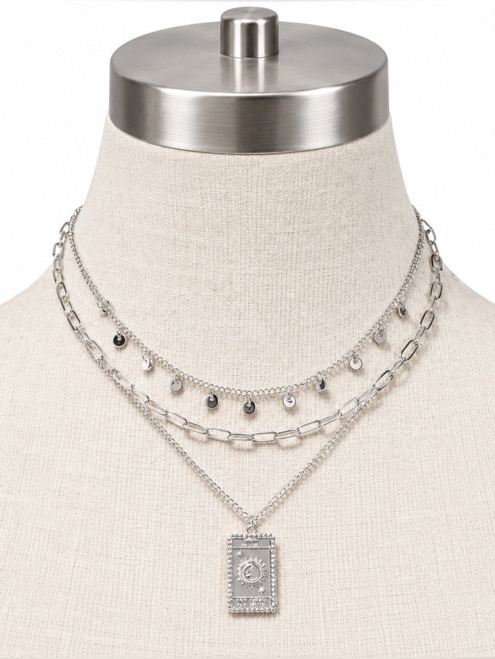 🌙✨ Moon Tarot Card Multi-Strand Layered Chain Necklace | Silver Tone | NWT